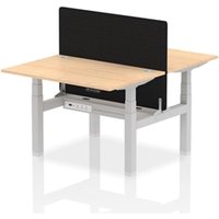Air Back - to - Back 1200 x 800mm Height Adjustable 2 Person Bench Office Desk Maple Top - Cable Ports Silver Frame - Black Straight Screen