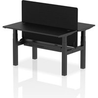 Air Back - to - Back 1400 x 600mm Height Adjustable 2 Person Bench Office Desk Black Top - Cable Ports Black Frame - Black Straight Screen