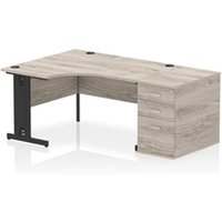 Impulse 1400 LH Crescent Desk Grey Oak/Black Cable Managed 800 DH Ped