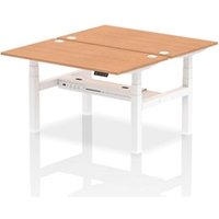 Air Back - to - Back 1400 x 800mm Height Adjustable 2 Person Bench Office Desk Oak Top - Cable Ports White Frame