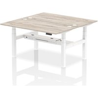 Air Back - to - Back 1600 x 800mm Height Adjustable 2 Person Bench Office Desk Grey Oak Top - Cable Ports White Frame