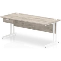 Impulse 1800x800 Desk Grey Oak/White Cantilever Leg 1 Drawer Fixed Ped