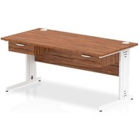 Impulse 1600x800 Desk Walnut/White Cable Managed 2x1 Drawer Fixed Peds