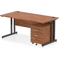 Impulse 1600x800 Desk Walnut/Black Cantilever Leg 2 Drawer Mobile Ped