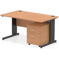 Impulse 1400x800 Desk Oak/Black Cable Managed Leg 2 Drawer Mobile Ped