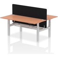 Air Back - to - Back 1800 x 800mm Height Adjustable 2 Person Bench Office Desk Beech Top - Cable Ports Silver Frame - Black Straight Screen