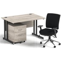 Impulse 1200 Desk Gry Oak/Black Cantilever 2 Dr Mobile Ped Black Chair