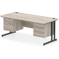 Impulse 1800x800 Desk Grey Oak/Black Cantilever 2&3 Drawer Fixed Peds