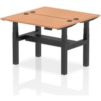 Air Back - to - Back 1200 x 600mm Height Adjustable 2 Person Bench Office Desk Oak Top - Cable Ports Black Frame