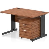 Impulse 1200x800 Desk Walnut/Black Cable Managed 2 Drawer Mobile Ped