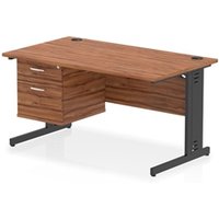 Impulse 1400x800 Desk Walnut/Black Cable Managed Leg 2 Dr Fixed Ped