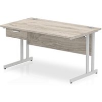 Impulse 1400x800 Desk Grey Oak/Silver Cantilever 1x1 Drawer Fixed Ped