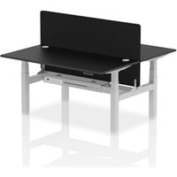 Air Back - to - Back 1600 x 800mm Height Adjustable 2 Person Bench Office Desk Black Top - Cable Ports Silver Frame - Black Straight Screen