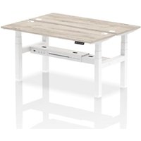 Air Back - to - Back 1600 x 600mm Height Adjustable 2 Person Bench Office Desk Grey Oak Top - Cable Ports White Frame