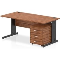 Impulse 1600x800 Desk Walnut/Black Cable Managed 3 Drawer Mobile Ped