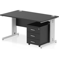 Impulse 1400x800 Desk Black/Silver Cable Managed Leg 3 Dr Mobile Ped