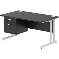 Impulse 1400x800 Desk Black/Silver Cantilever Leg 1x2 Drawer Fixed Ped