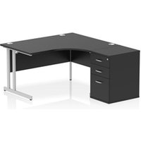 Impulse 1400mm Right Crescent Office Desk Black Top Silver Cantilever