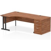 Impulse 1800 LH Crescent Desk Cantilever Walnut/Black 800 Desk Hi Ped