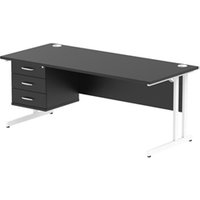 Impulse 1800x800 Desk Black/White Cantilever Leg 1x3 Drawer Fixed Ped