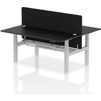 Air Back - to - Back 1800 x 800mm Height Adjustable 2 Person Bench Office Desk Black Top - Cable Ports Silver Frame - Black Straight Screen