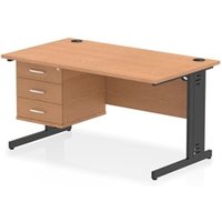 Impulse 1400x800 Desk Oak/Black Cable Managed Leg 1x3 Drawer Fixed Ped