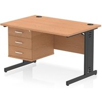 Impulse 1200x800 Desk Oak/Black Cable Managed Leg 1x3 Drawer Fixed Ped