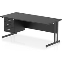 Impulse 1800x800 Desk Black/Black Cantilever Leg 1x3 Drawer Fixed Ped