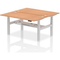 Air Back - to - Back 1600 x 800mm Height Adjustable 2 Person Bench Office Desk Oak Top - Cable Ports Silver Frame