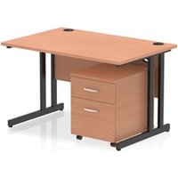 Impulse 1200x800 Desk Beech/Black Cantilever Leg 2 Drawer Mobile Ped