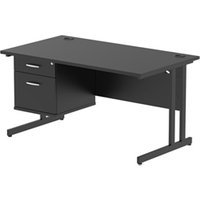 Impulse 1400x800 Desk Black/Black Cantilever Leg 1x2 Drawer Fixed Ped