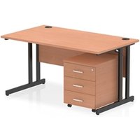 Impulse 1400x800 Desk Beech/Black Cantilever Leg 3 Drawer Mobile Ped