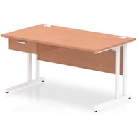 Impulse 1400x800 Desk Beech/White Cantilever Leg 1x1 Drawer Fixed Ped