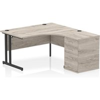 Impulse 1400 RH Crescent Desk Cantilever Leg Grey Oak/Black 600 DH Ped