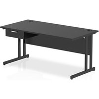 Impulse 1600x800 Desk Black/Black Cantilever Leg 1x1 Drawer Fixed Ped