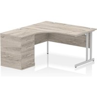 Impulse 1400 LH Crescent Desk Grey Oak/Silver Cantilever 600 DH Ped