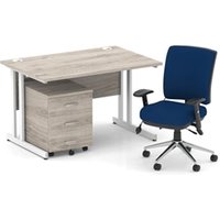 Impulse 1200 Desk Grey Oak/White Cantilever 3 Dr Mobile Ped Blue Chair