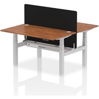 Air Back - to - Back 1400 x 800mm Height Adjustable 2 Person Bench Office Desk Walnut Top - Cable Ports Silver Frame - Black Straight Screen
