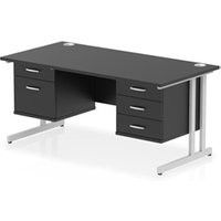Impulse 1600x800 Desk Black/Silver Cantilever 2 & 3 Drawer Fixed Peds