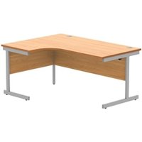 Office Left Hand Corner Desk With Steel Single Upright Cantilever Frame | 1600X1200 | Norwegian Beech/Silver