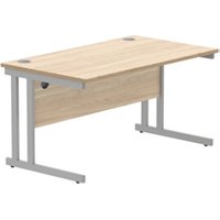 Office Rectangular Desk With Steel Double Upright Cantilever Frame | 1400X800 | Canadian Oak/Silver - Core