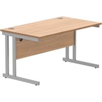 Office Rectangular Desk With Steel Double Upright Cantilever Frame | 1400X800 | Norwegian Beech/Silver - Core
