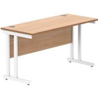 Office Rectangular Desk With Steel Double Upright Cantilever Frame | 1400X600 | Norwegian Beech/White - Core
