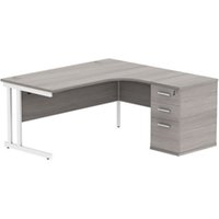 TC Office Double Upright Right Hand Radial Desk + Desk High Pedestal - 1600x1200 - Alaskan Grey Oak/White