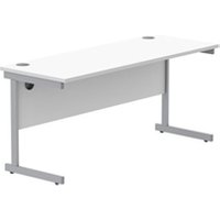 Office Rectangular Desk With Steel Single Upright Cantilever Frame | 1600X600 | Arctic White/Silver