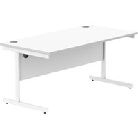 Office Rectangular Desk With Steel Single Upright Cantilever Frame | 1600X800 | Arctic White/White