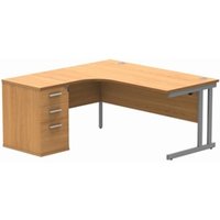TC Office Double Upright Left Hand Radial Desk + Desk High Pedestal - 1600X1200 - Norwegian Beech/Silver