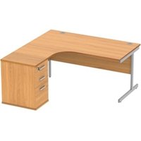 Single Upright Left Hand Radial Desk + Desk High Pedestal | 600Mm Deep Pedestal | 1600X1200 | Norwegian Beech/Silver