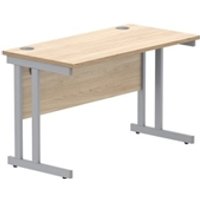 Office Rectangular Desk With Steel Double Upright Cantilever Frame | 1200X600 | Canadian Oak/Silver - Core