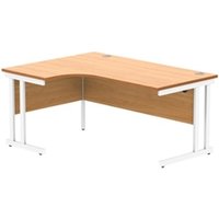 Office Left Hand Corner Desk With Steel Double Upright Cantilever Frame | 1600X1200 | Norwegian Beech/White - Core